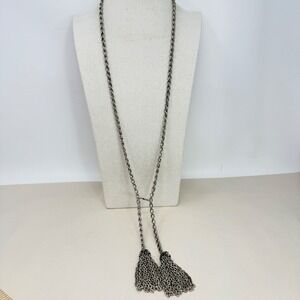 Extra Long Tassel Necklace Vintage Mid Century Silver Tone Flapper Opera Length